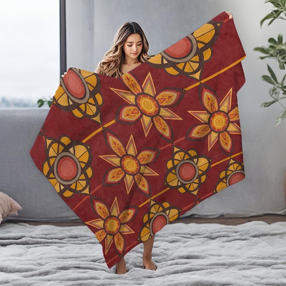 Vibrant African Kilimanjaro Pattern Throw Blanket Boho Decorative Bed Sofa Blanket Red Orange Geometric Design Throw Cover