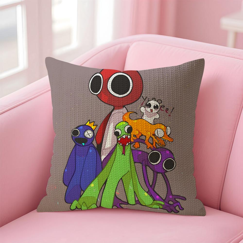 

RRainbow FriendsS Cartoon Cushion Cover Natural Linen Pillow Case DoubleSided Print Decorative Sofa Pillowcase Home Decor Gift 30x30cm