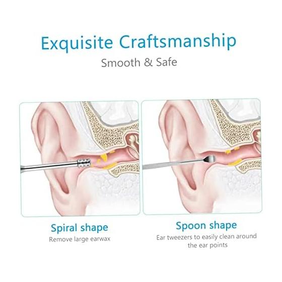 FOMIYES Stainless Steel Ear Wax Removal Tool, Ear Cleaner, Ideal for Ear Cleaning, Practical Ear Cleaning Goods, Silver Material, 2 Sets