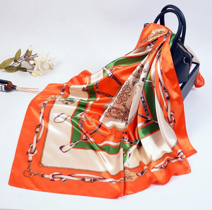 

Lady Silk Scarf Shawl Fashion New Brand Chain Paddle Square Scarves Wraps 90*90cm Spring Autumn Muslim Head Scarf 90x90cm