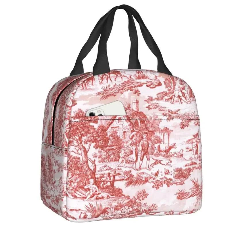 Geantă de prânz izolată cu motiv Toile De Jouy albastru marin pentru școală, birou, cutie termică, pentru femei, recipient pentru alimente, genți tote