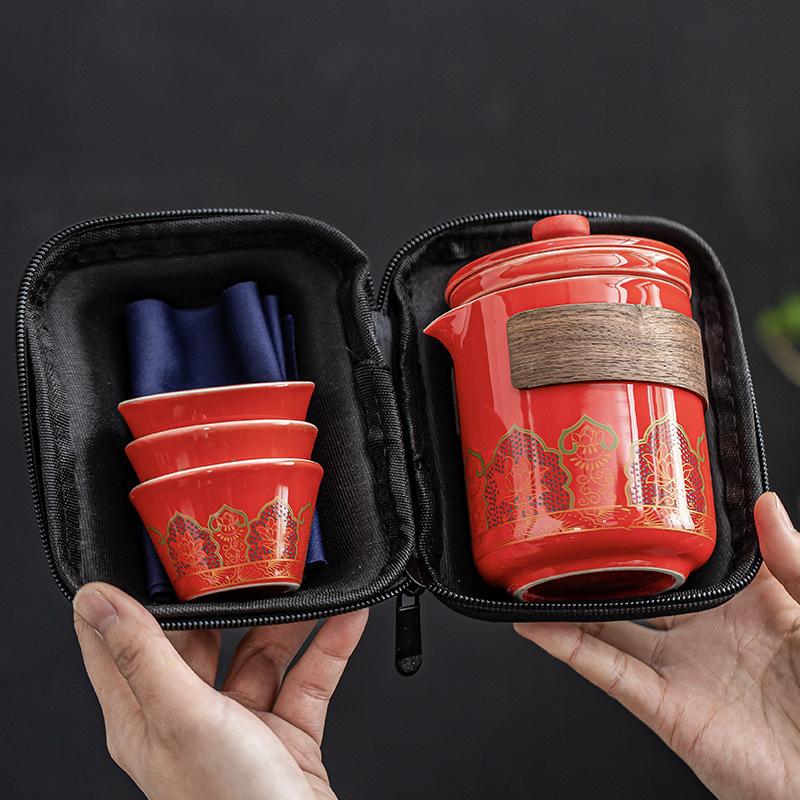 Kuaike Cup One Pot Three Cups Ceramic Portable Travel Tea Set Kung Fu Outdoor Tea Pot Teacup