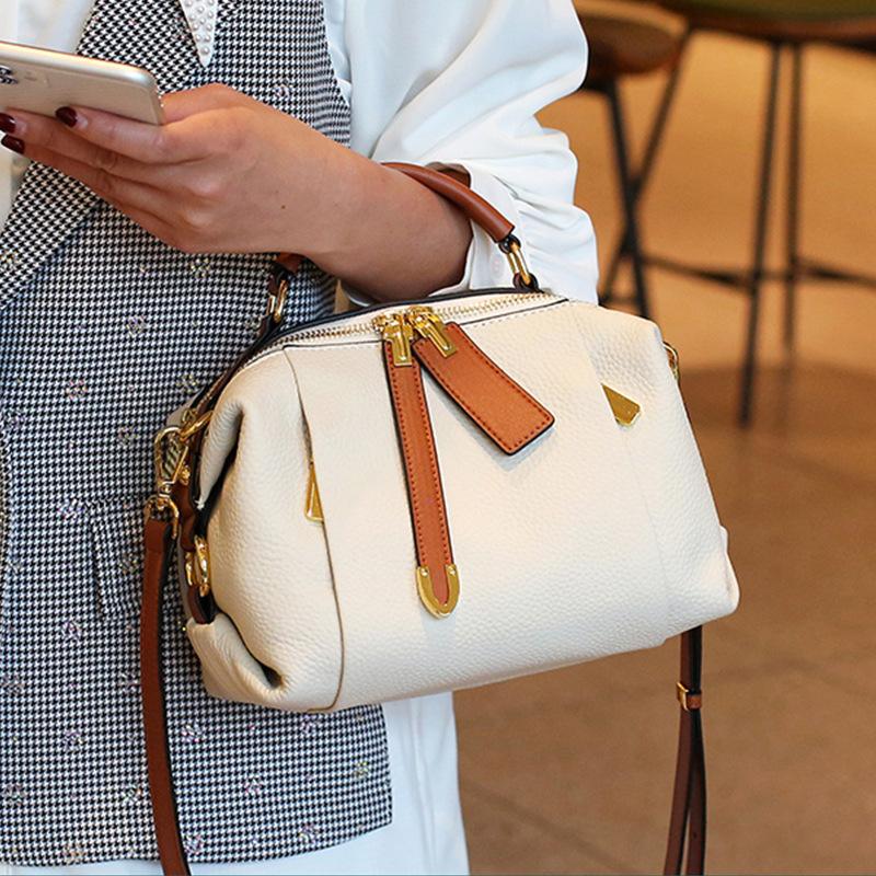 Bag women's new trendy fashion leather Boston pillow bag women's crossbody first layer cowhide niche handbag