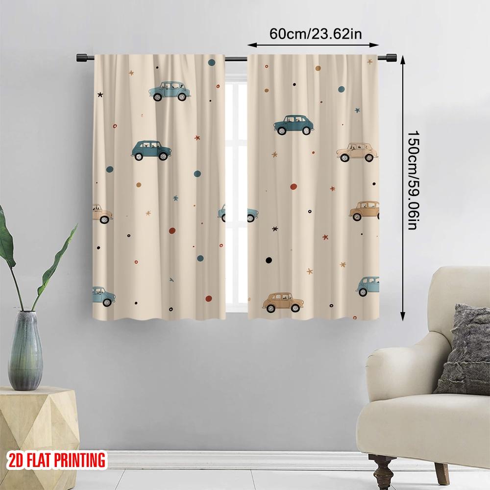 2D Flat Printing 2pcs Curtain Cute Cars Wallpaper Fabric Without Electricity Party Decorations Use for Outdoor Holiday