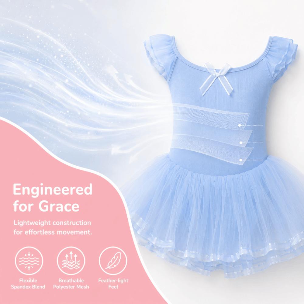 Butterfly Bow Gymnastics Tutu Skirts Breathable Kids Ballet Leotard  Ballet Dancewear