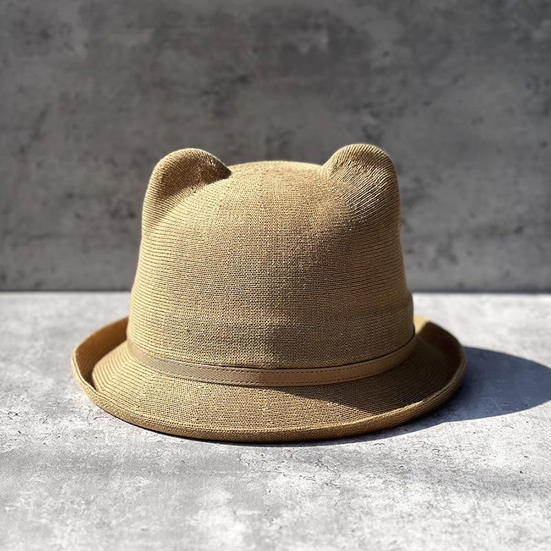 Süßer und niedlicher Ohren-Beckenhut Kinder Frühling und Sommer Sonnenschutz Sonnenhut Feines Baumwollgarn Gestrickt Gekräuselter Zylinder Koreanische Version Tide