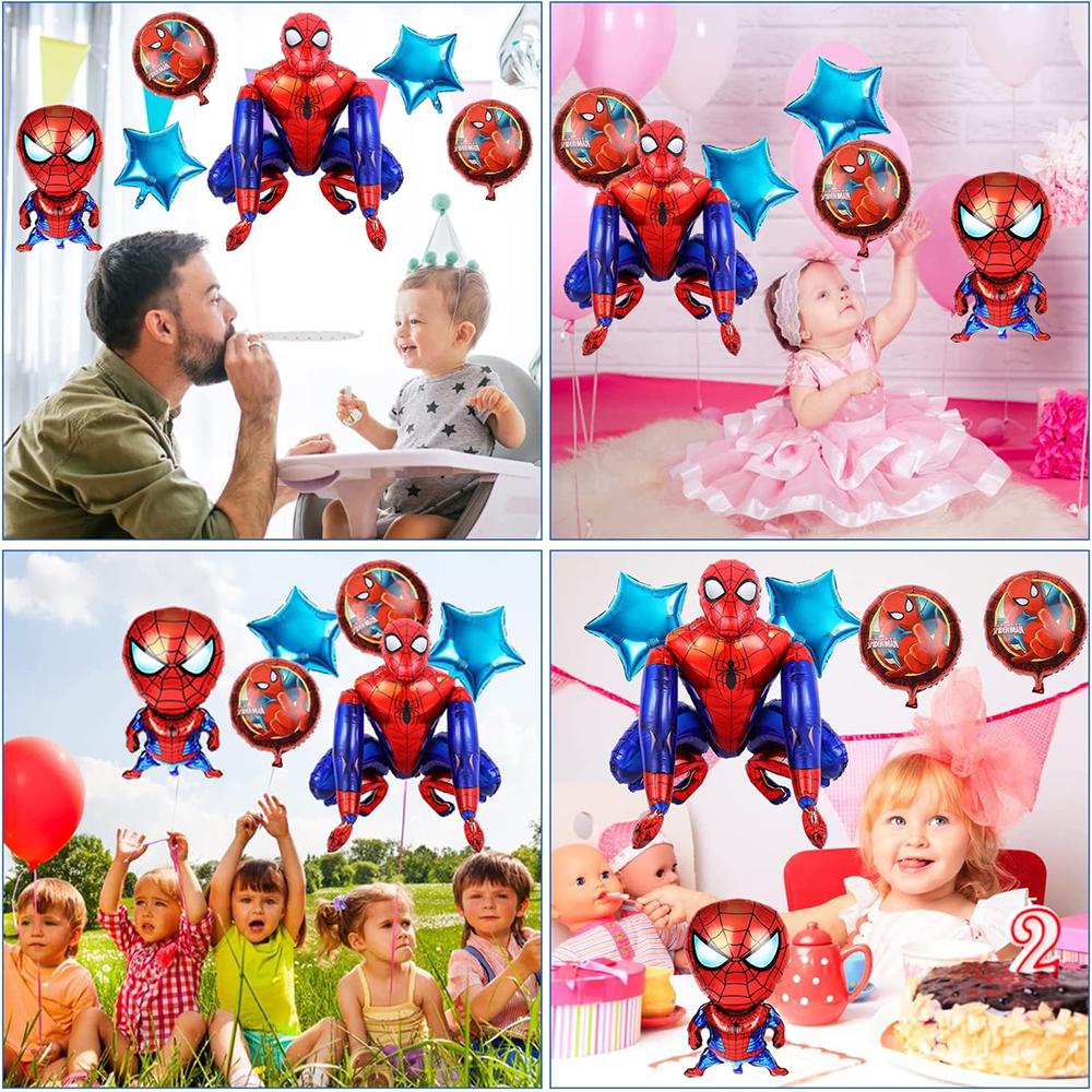 6pcs Ballons Spiderman Dessin Animé Décorations de Fête d'Anniversaire Ballon Spiderman 3D