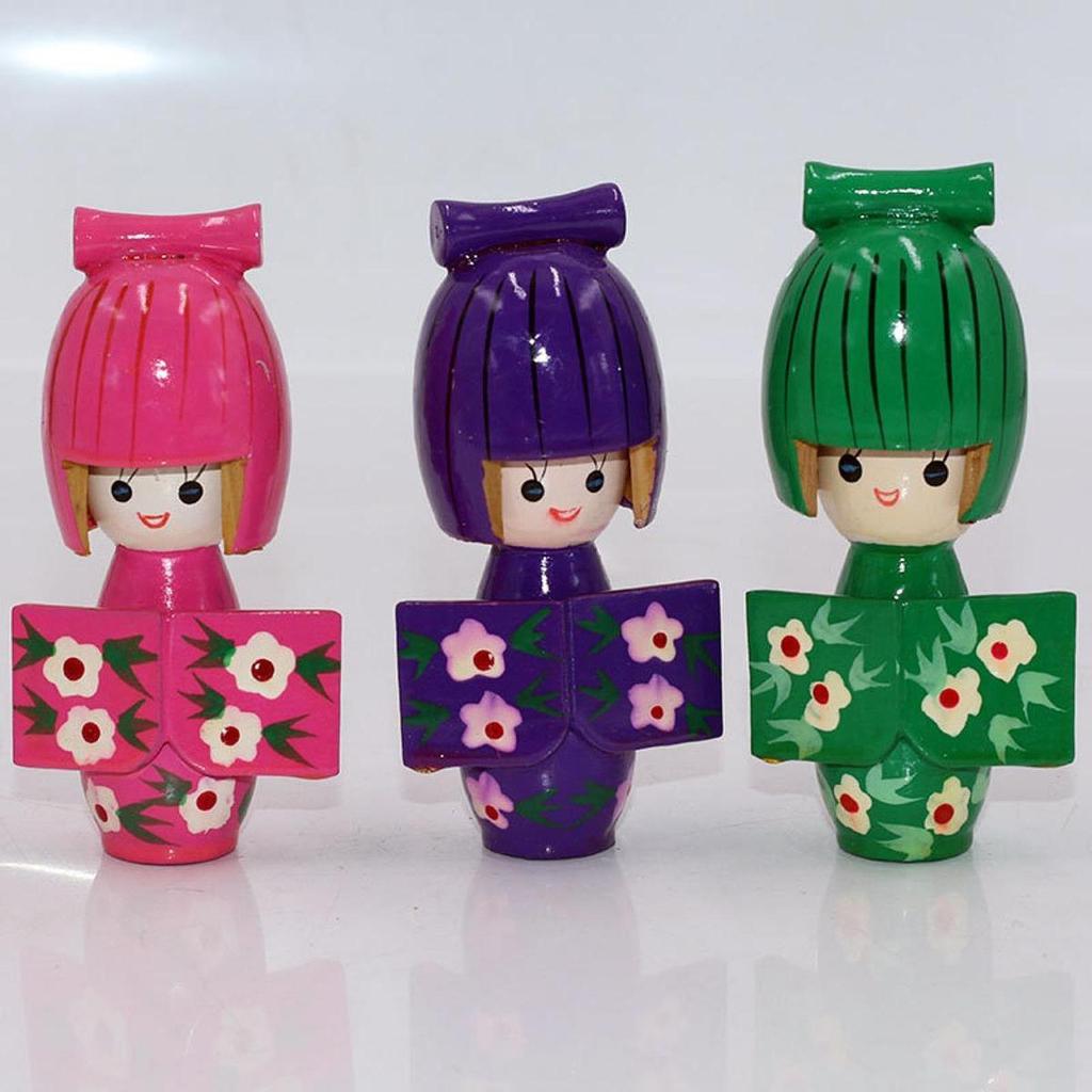 Wooden Kimono Doll Miniature Figurine Ornament 4.13inch Wood Kokeshi Doll Asian
