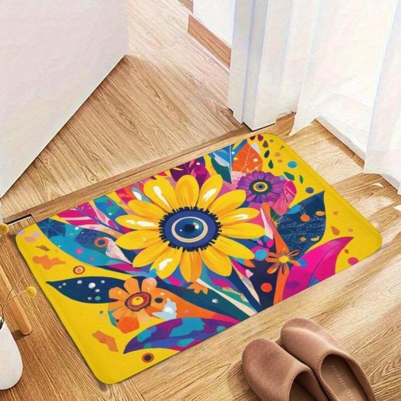 1PC Vibrant Floral-themed Kitchen Rug Non-Slip Door Mat Pop Design Bathroom Rug Bath Mat Carpet for Home Sink Laundry Decoreeree