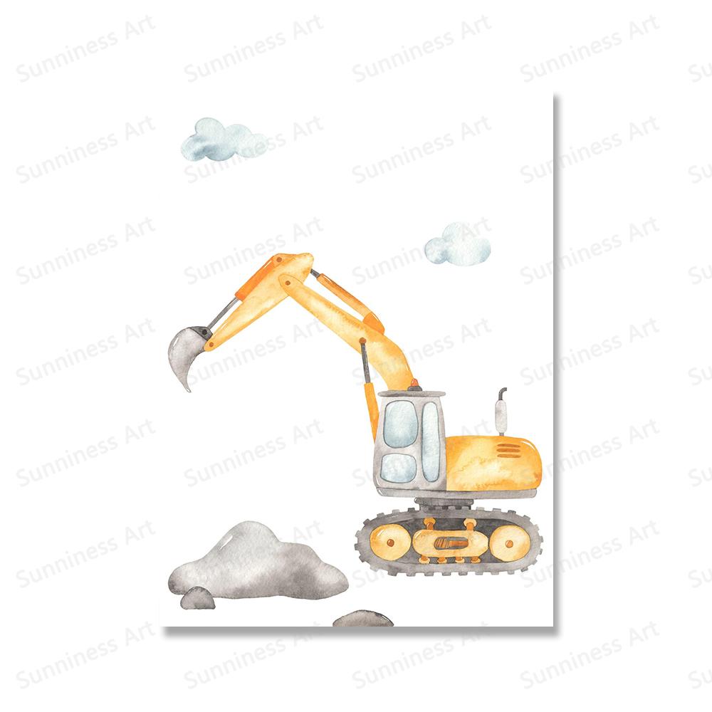 Cartoon Excavator Truck Tipper Wheel Loader Art Canvas Painting Nursery Print Child Posters Nordic Wall Pictures Boys Room Decor