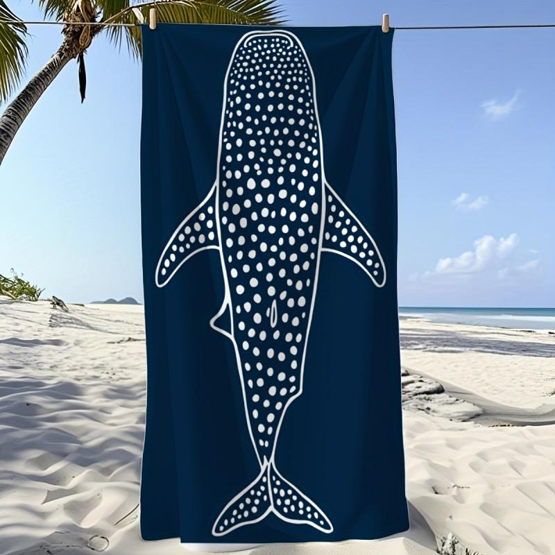 Weiß gepunkteter Walhai Linien Silhouette Marineblauer Hintergrund Strandtuch Schnelltrocknendes Mikrofaserhandtuch Für Pool Strand Bad Outdoor Gebrauch