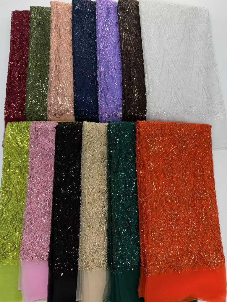 African French Tulle Groom Lace Fabric 5 Yards 2026 High Quality Sequin Nigeria Lace Fabric African Mesh Lace Fabric For Wedding