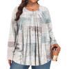 Women's Plus Size Fashion  Printed Casual Pleated Round Neck Long Sleeve Top
