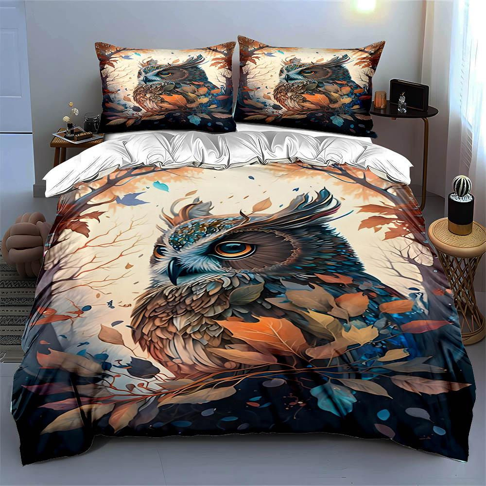 Owl autumn motif. Bedding Duvet cover sets Duvet covers Pillowcases gifts (1 * Duvet Cover 2 * Pillowcases, without duvet insert)