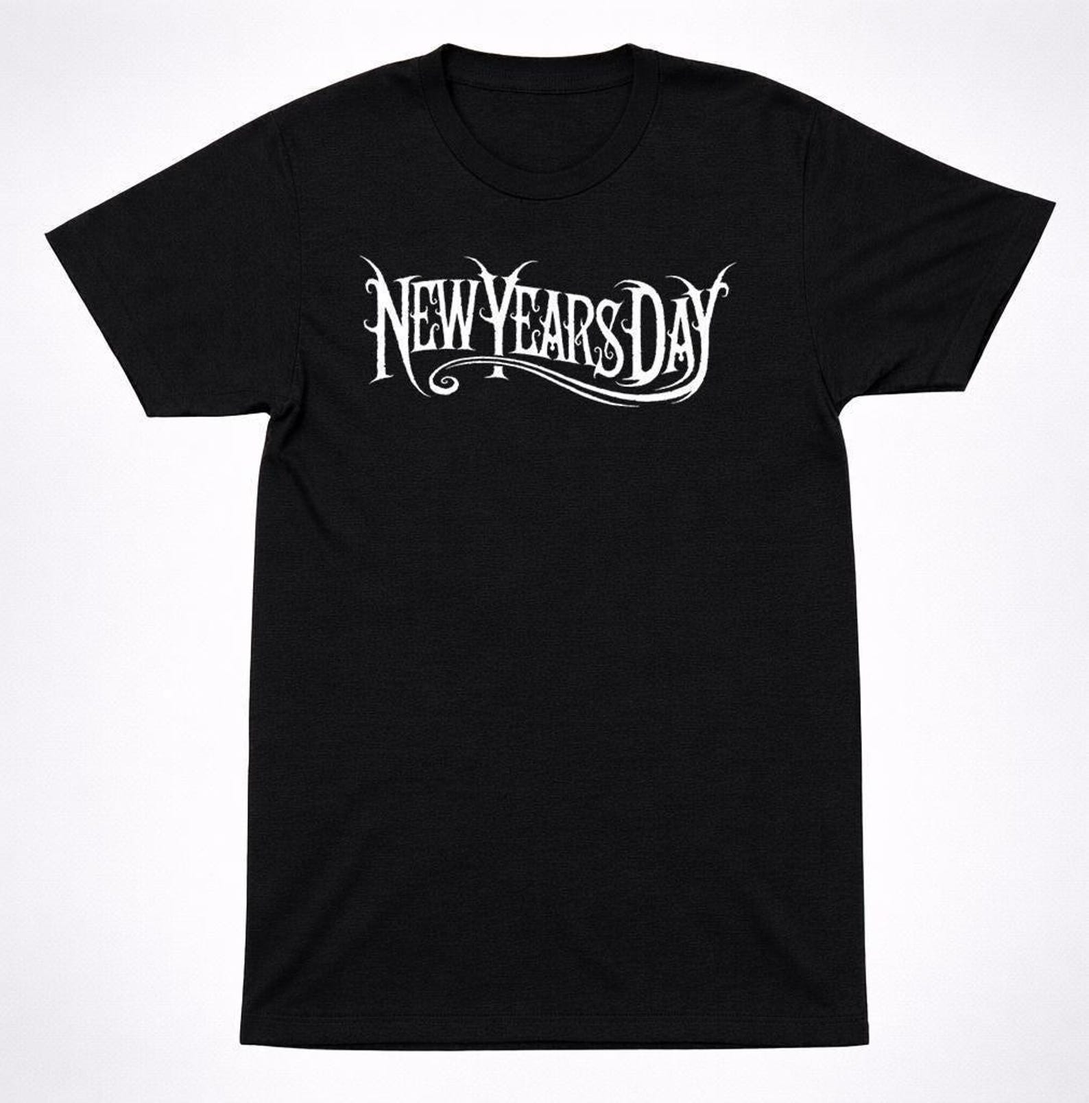 New Years Day Logo T Shirt: Gothic Emo Metalcore Band Tee, Black White Print (Official Logo, Music Merchandise) S