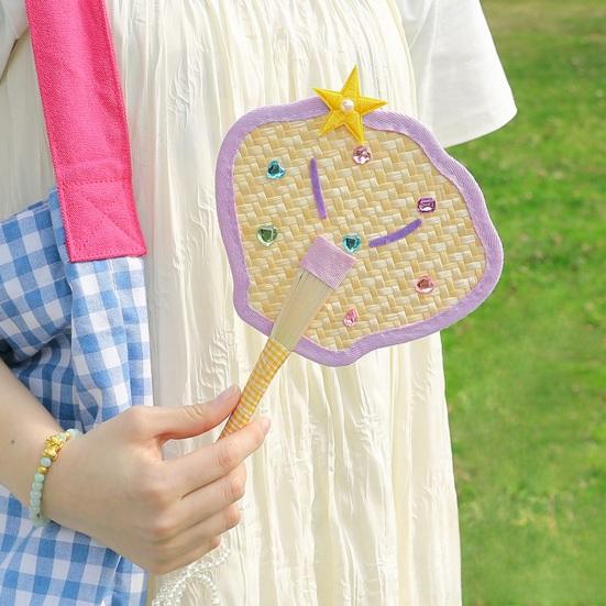 Cartoon Handmade Weaving Fan Bear Butterfly Dog Pumpkin Shell Mango Shape Woven Hand Fan Summer Handheld Cooling Fan Decoration