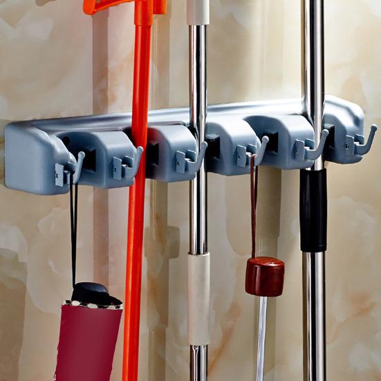 Wall Mounted Mop Clip Broom Holder Load-bearing Easy To Install 5 Slots Strong Heavy Duty