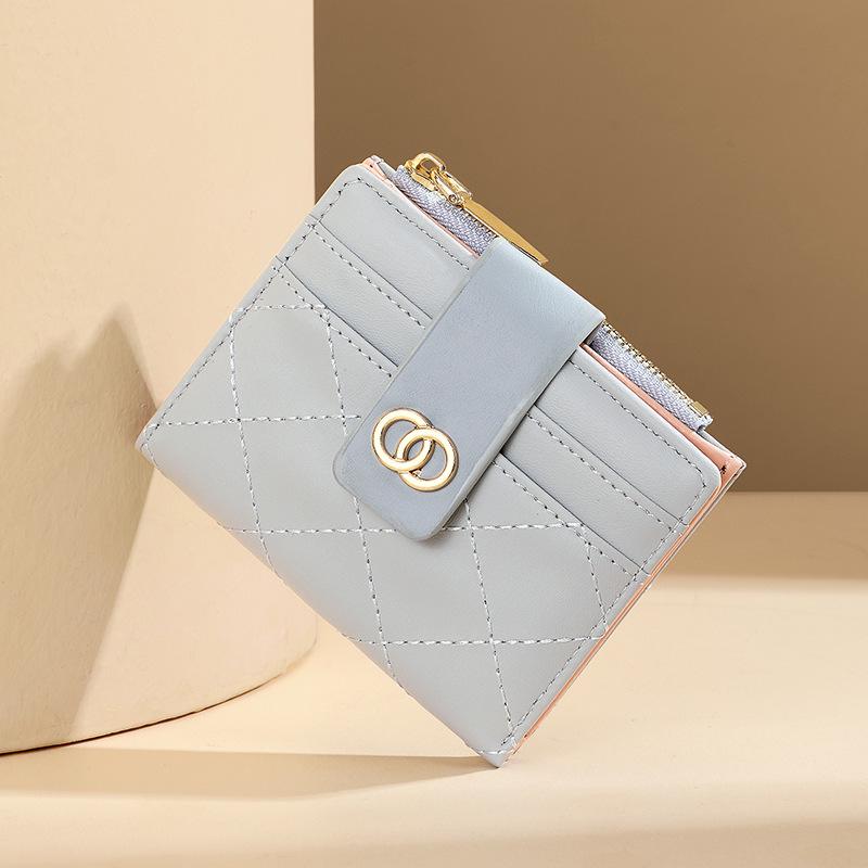 Korean Style Men's Diamond Lattice Zipper Wallet with Multi-Card Slots