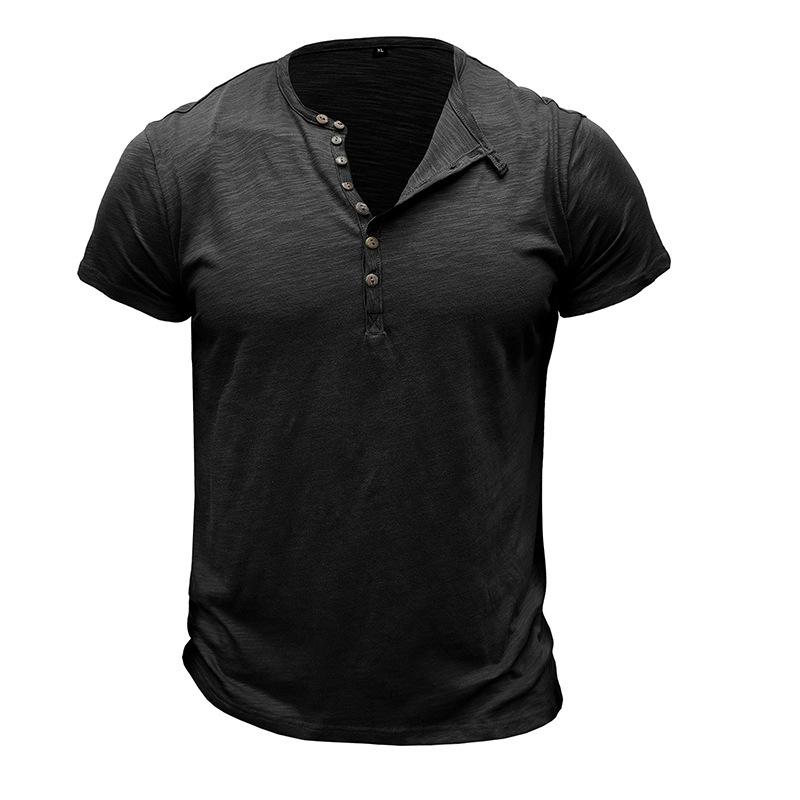 Men's Bamboo Cotton Henley T-Shirt - Short-Sleeve Outdoor European and American Style