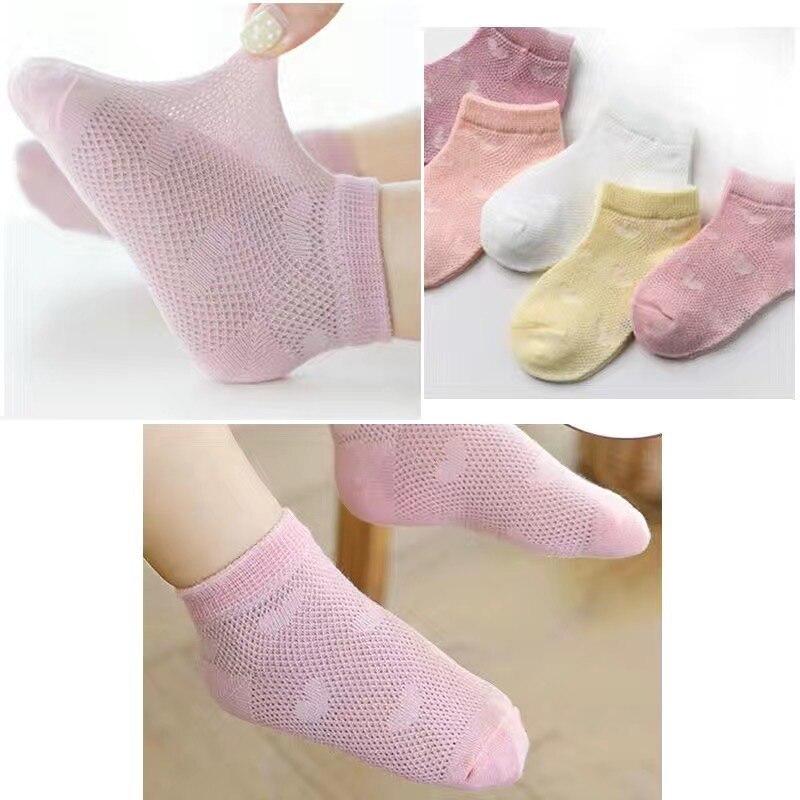 5 Pairs Sets 1 to 3 Years Old Soft Cotton Infant Short Tube Mesh Socks Summer Accessories ideal for Infant Girl Boy Clothing Colorful Gift Idea