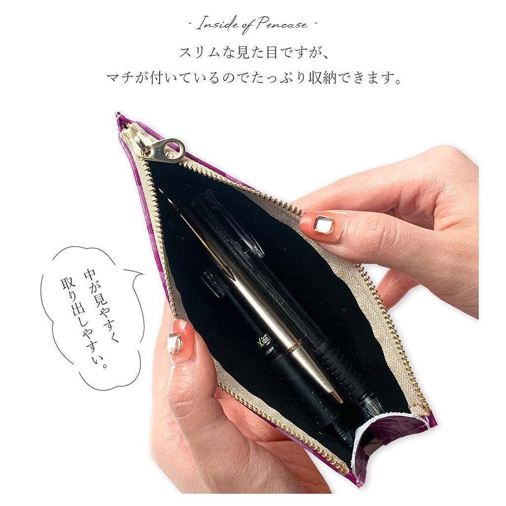 Genuine Leather Pencil Case with a Embossed Rose Perfect for Features a Rose Motif and Purple Slim, Compact, Simple, Design. Women. Stained-glass