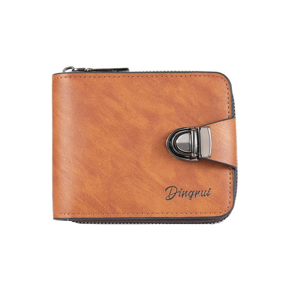 

Однотонный мужской кошелек на молнии, кожаный кошелек для монет, винтажный деловой кошелек, мужской коричневый