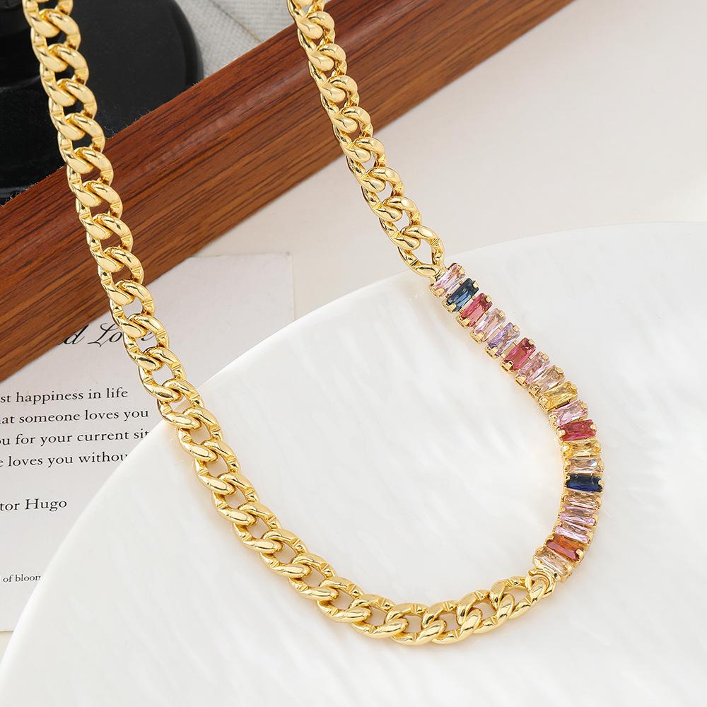 GEMCHIC Women's Colorful Zircon Gold Chain Necklace Fashion Geometric Pendant Statement Jewelry