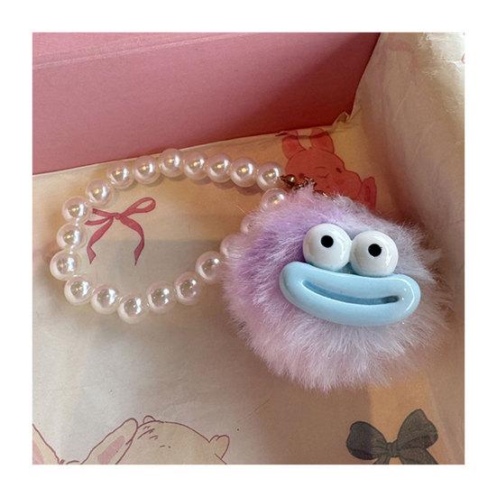 Large Mouth Cartoon Plush Doll Keychain With Faux Pearls Lanyard