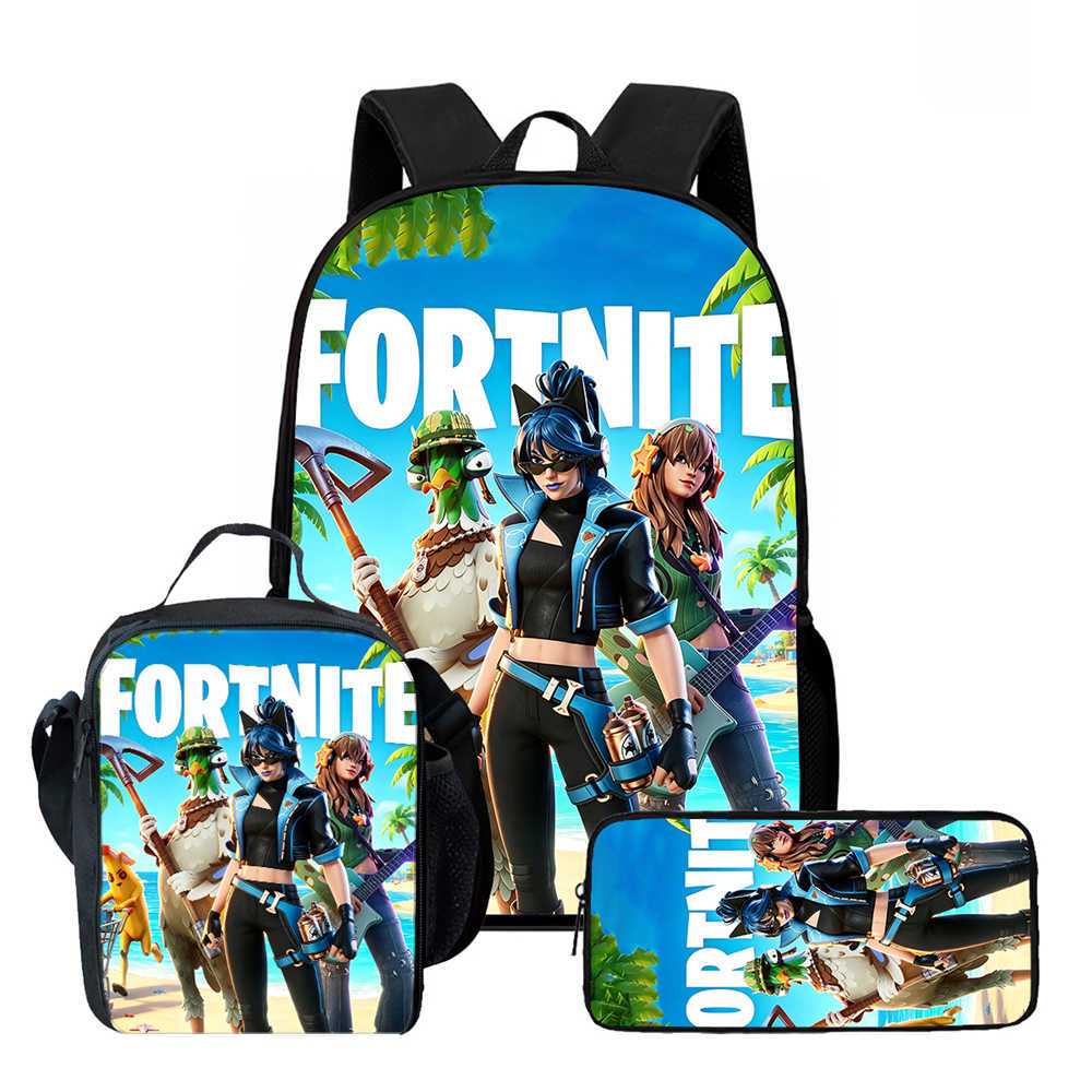 3Pcs Set Kids School Backpack With Lunch Bag & Pencil Bag,Cartoon Fortnite School Bags For Age 5-10,Lightweight For Boys Girls