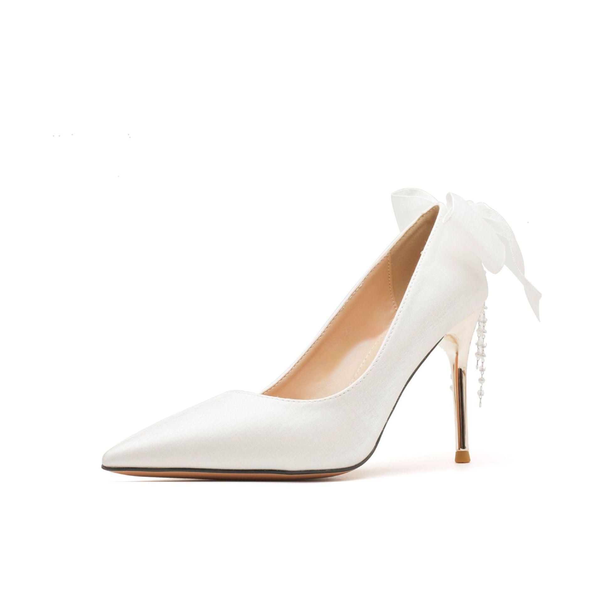 

A-Атласный бант шпилька белые туфли на высоком каблуке темперамент свадебные туфли высокий класс банкет повседневное платье 40