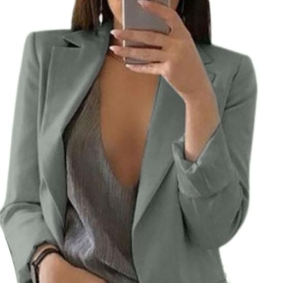 Giacca da donna con risvolto, manica lunga, aperta sul davanti, tinta unita, grandi tasche, stile da pendolare, casual, da lavoro