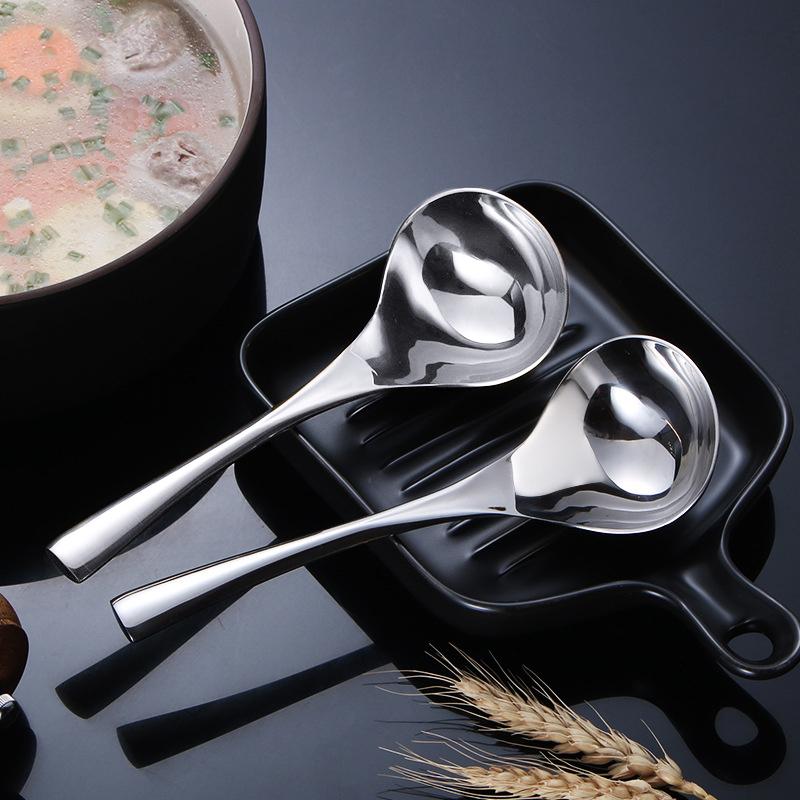 Stainless Steel Spoon Thicken Big Head Long Handle Soup Spoons For Pot Scoops Colander Home Kitchen Cooking Tableware