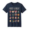 Merry & Bright Holiday Spirit Icons Illustrated Christmas Tee