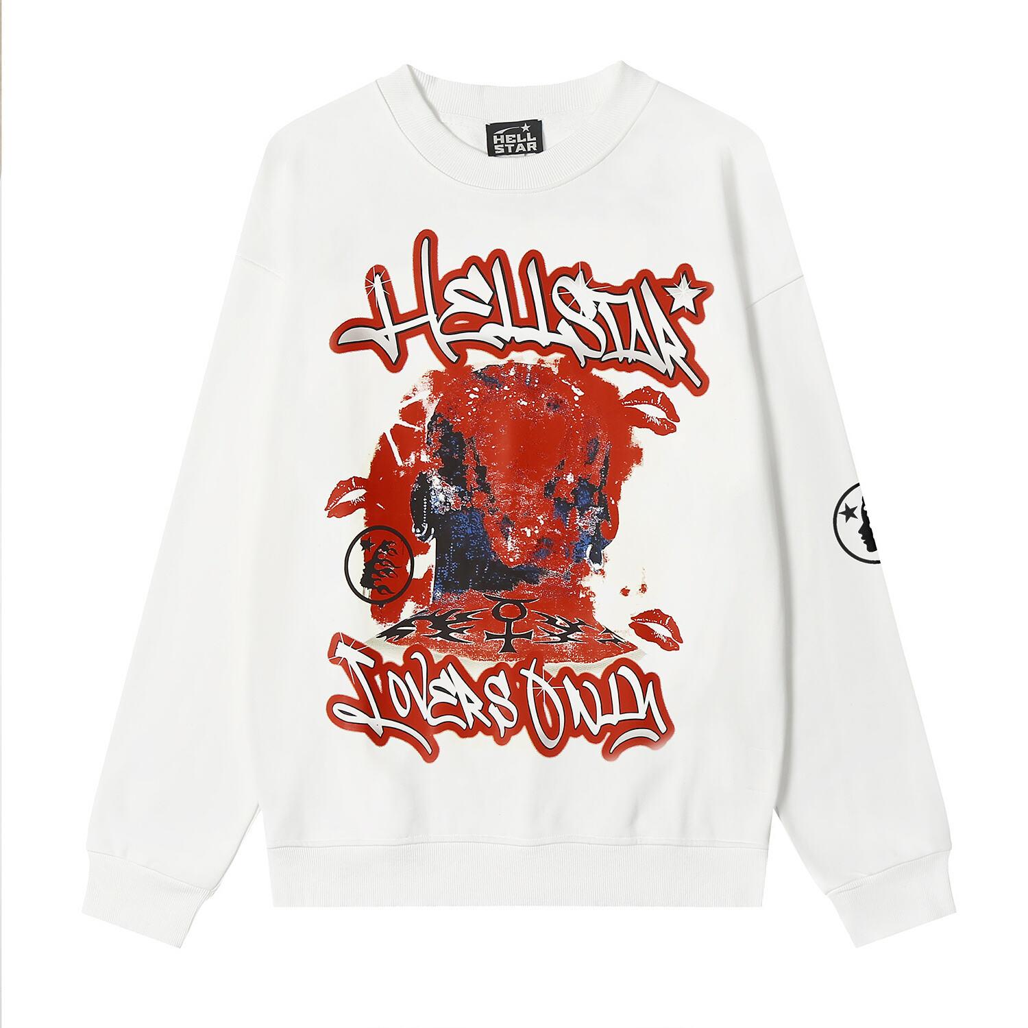 

8802 Hellstar Spring and Autumn High-quality Trendy Printed Pure Cotton Looped Round Neck Hoodie for Men and Women XL