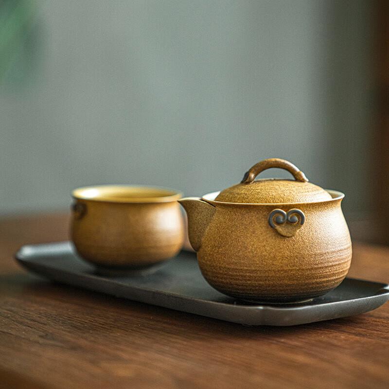 Wanqiantang Auspicious Lingzhi Ceramic Gongfu Tea Set (1 Pot, 2 Cups, 1 Plate)