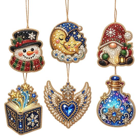 Seasonal Festive Hanging Decor 6 Pcs Christmas DIY Faux Pearl Painting Kit Ornaments, Rhinestone Art Party Decorative Supplies Tree Decoration