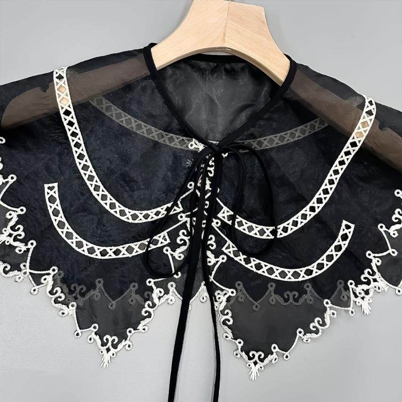 Embroidered Half Shirt False Collar Black Spread Lapel Versatile Art Collar Sweet Shawl False Decorative Shawl