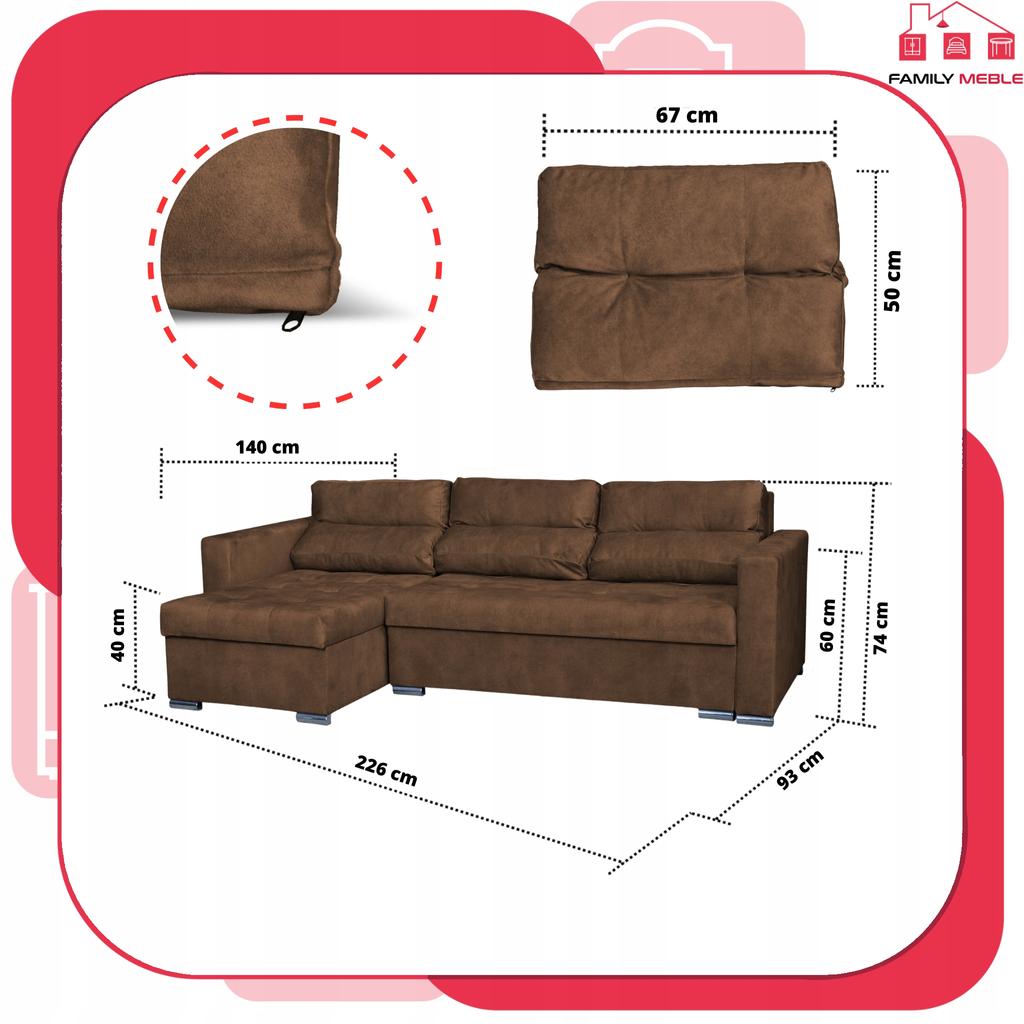 Varius Corner Sofa Bed with Sleeping Function Family Furniture Corner Brown Without