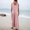 Women Casual Loose Long Bib Pants Sleeveless Wide Leg Baggy Jumpsuits Cotton Romper Overalls with Pockets