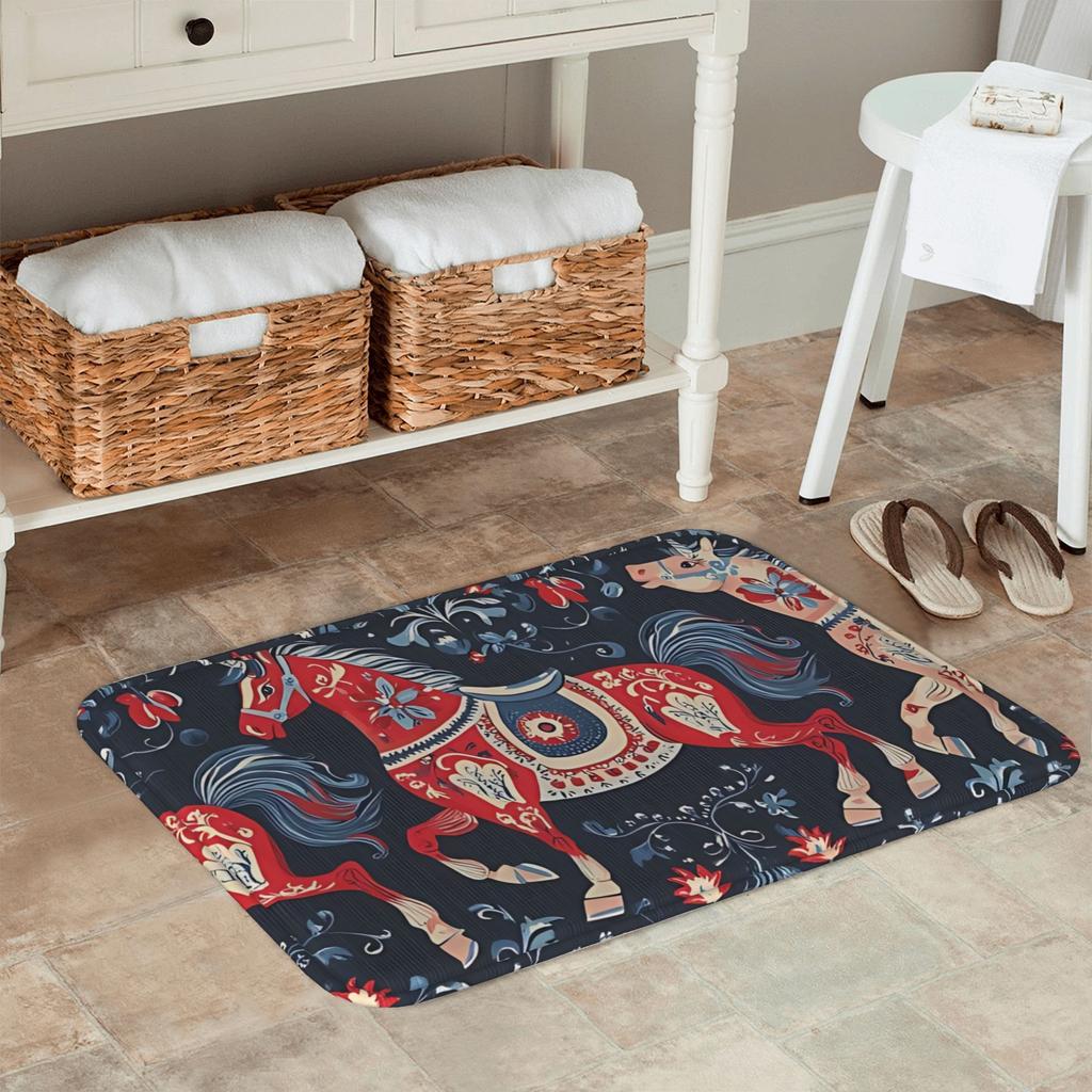 1PC Ornate Decorative Horses Kitchen Rug Non-Slip Door Mat Pop design Bathroom Rug Bath Mat Carpet for Home Sink Laundry Decor