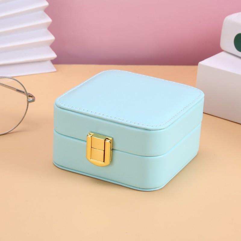 Compact PU Jewelry Box With Mirror Lid Mini Ring Earring Organizer Gift Case Modern Minimalist Style