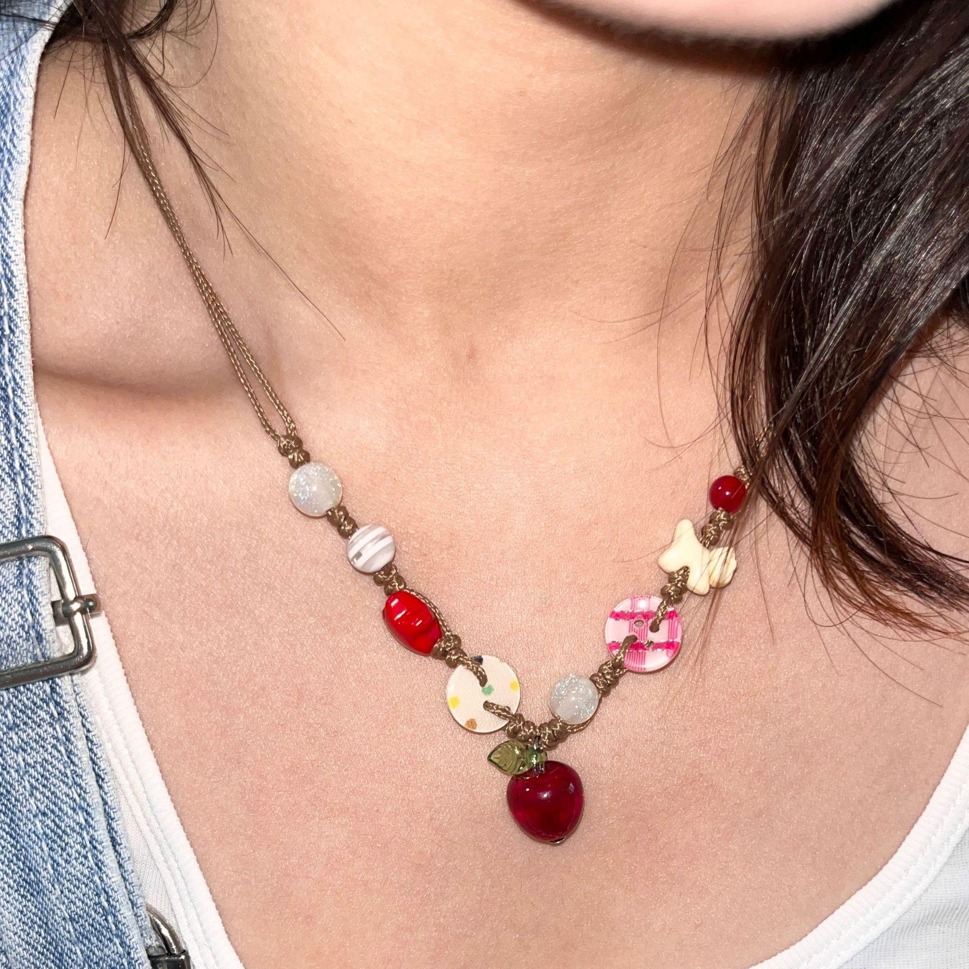 

Colorful apple braided necklace for women, niche pendant accessories