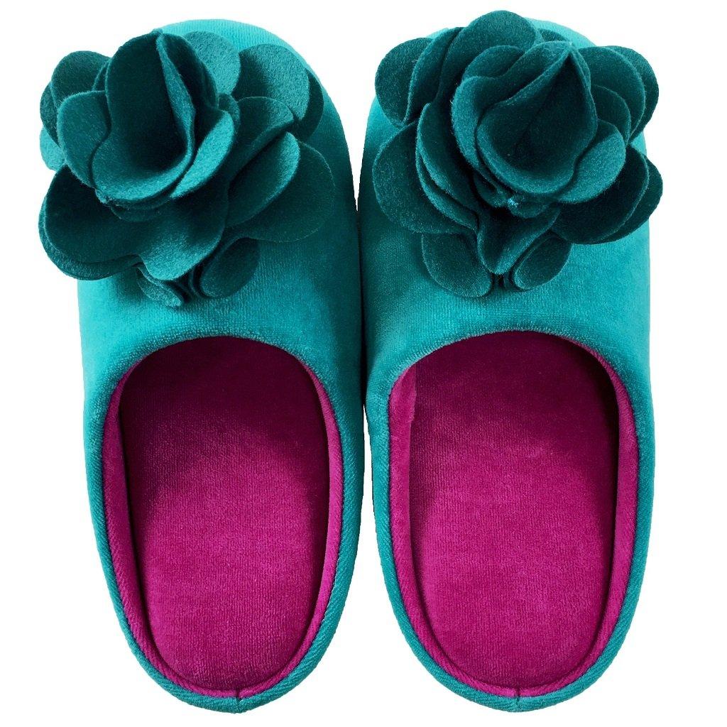

Senko S.D.S. Rose Slippers with Rose Motif, Peacock Blue, Approx. 24.5cm, Floral Motif, Memory Foam Sole, 74941