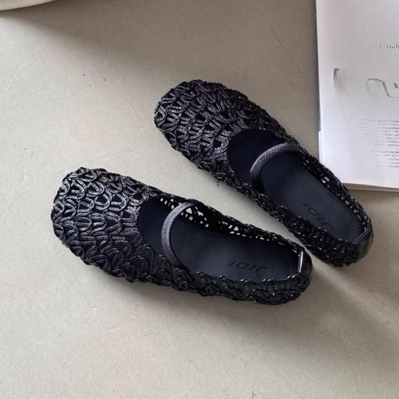 

New Flat Woven Woman Flats Shoes Summer Square Toe Cutout Breathable Shallow Mouth Ladies Mary Jane Sandals Zapatos De Mujer 35 чорний