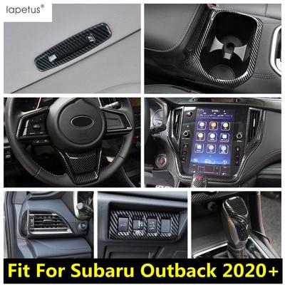 For Subaru Outback Head Lamp Steering Wheel Gear Water Cup Holder Gear Shift Panel Cover Trim Carbon Fiber Accessories