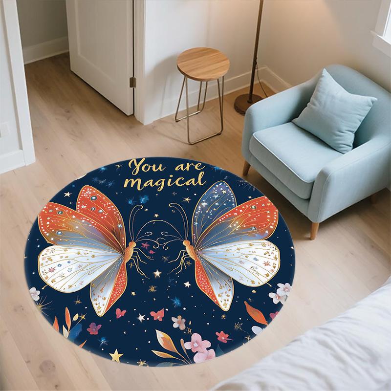 Vlinder,Ronde Vloerkleed,Tapijt voor Woonkamer Slaapkamer Bank Speelkamer Decoratie,Antislip Vloermat