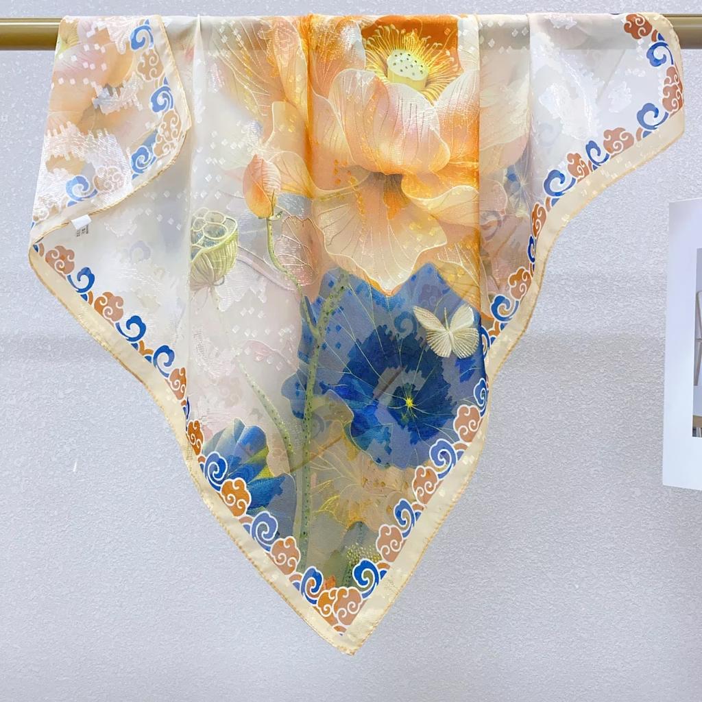 70X70 Spring, Summer And Autumn Square Scarf Silk Scarf Decoration Pastoral Tie-Dye Hair Cut Flower Scarf Headgear