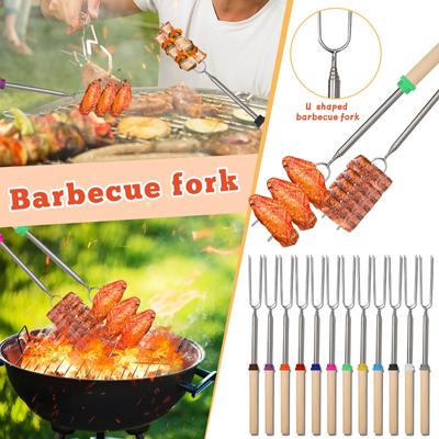 5/8/12pcs BBQ Retractable Barbecue Fork Stainless Steel Grilled Meat Barbecue Fork