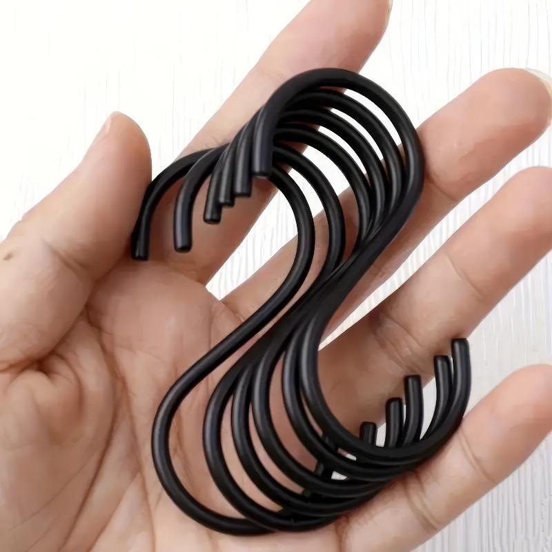 10 Black S-shaped Hooks, Wall Mounted Multifunctional Hooks, Used for Hanging Plants, Kitchens, Wardrobes, Black Hooks