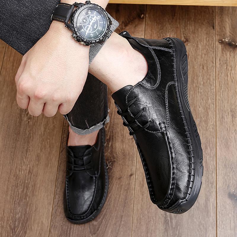 New Men's Genuine Leather Casual Shoes Handmade Soles Oxford Shoes Men's Outdoor Hiking Comfort Flat Platform Size 47
